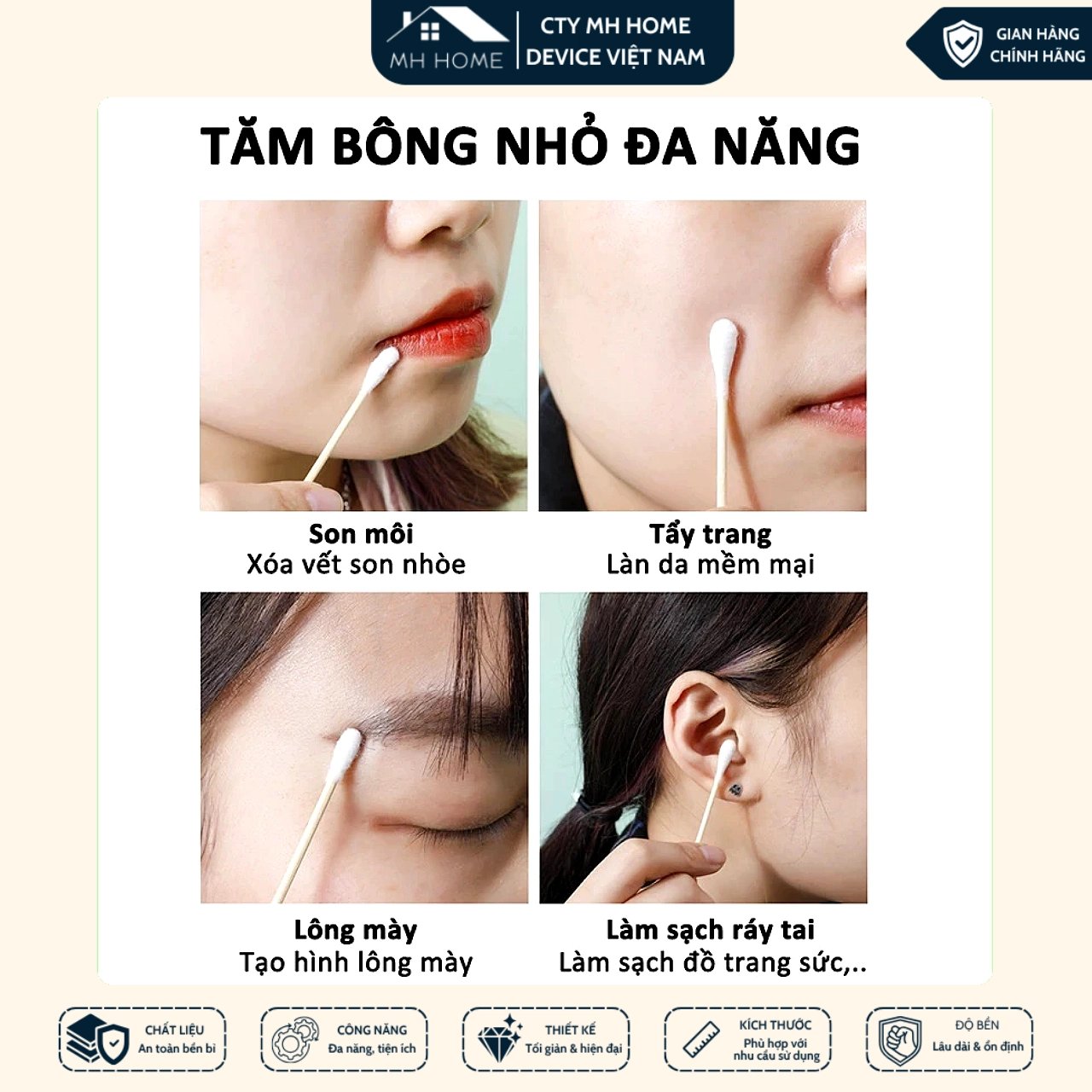 Combo 3 Hộp 500 tăm bông ngoáy tai thân gỗ tre mềm mại thân thiện với môi trường